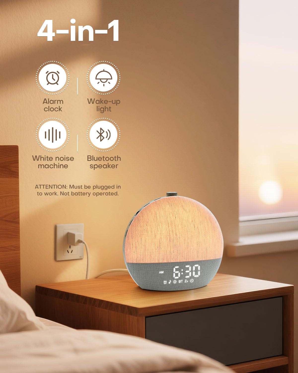 Zelaclock Sunrise Alarm Clock side view showing control buttons for quick setup.