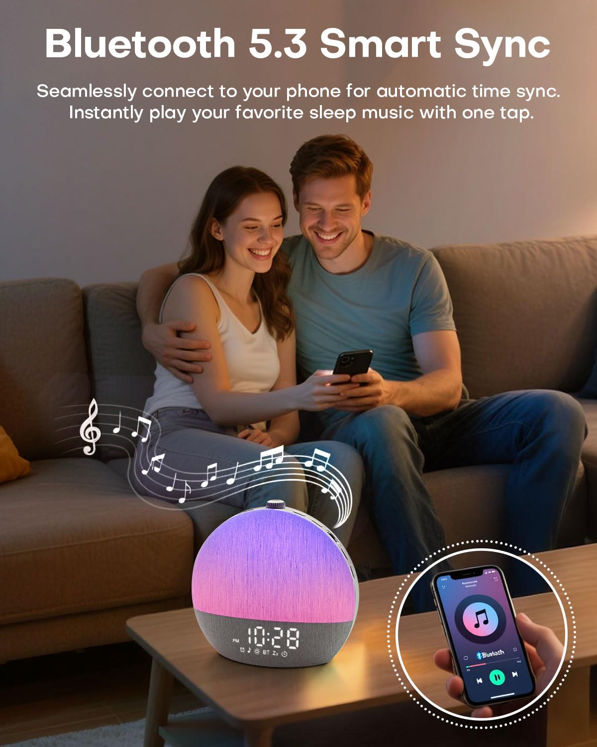 Zelaclock Sunrise Alarm Clock speaker cover highlighting integrated sleep sounds.
