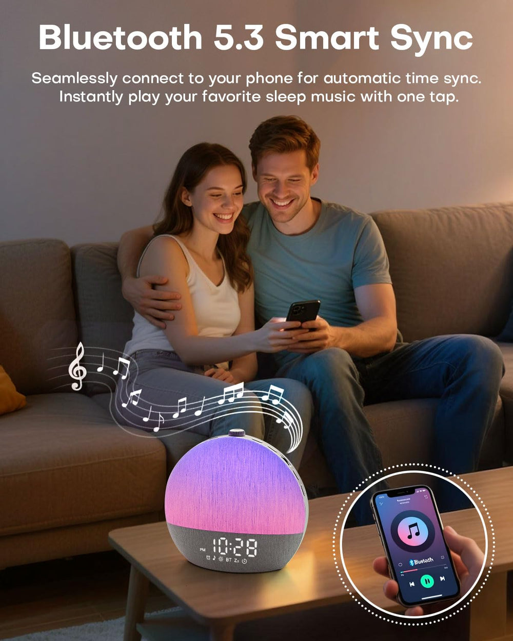 Zelaclock Sunrise Alarm Clock speaker cover highlighting integrated sleep sounds.