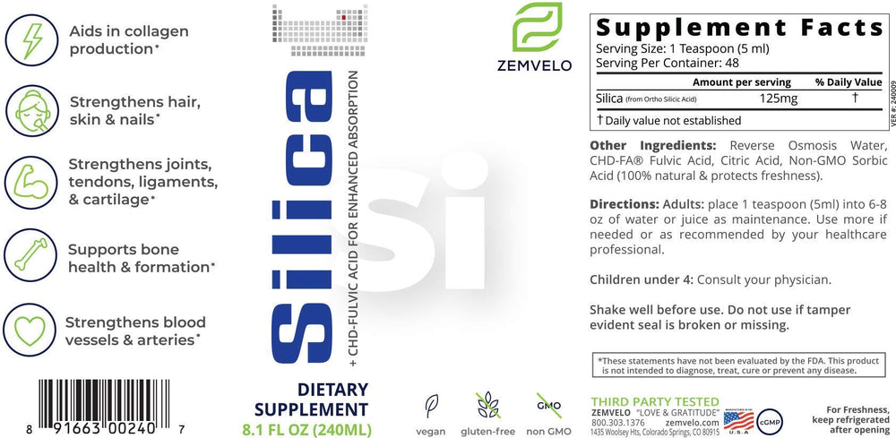 Zemvelo Liquid Ionic Silica bottle pour illustrating daily use