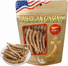 Zen Ginseng American Wisconsin root 4oz bag, ideal for daily energy and focus.