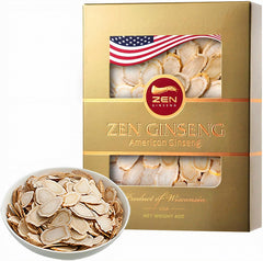 Zen Ginseng Wisconsin slices in a box suggesting energy support for daily routines.