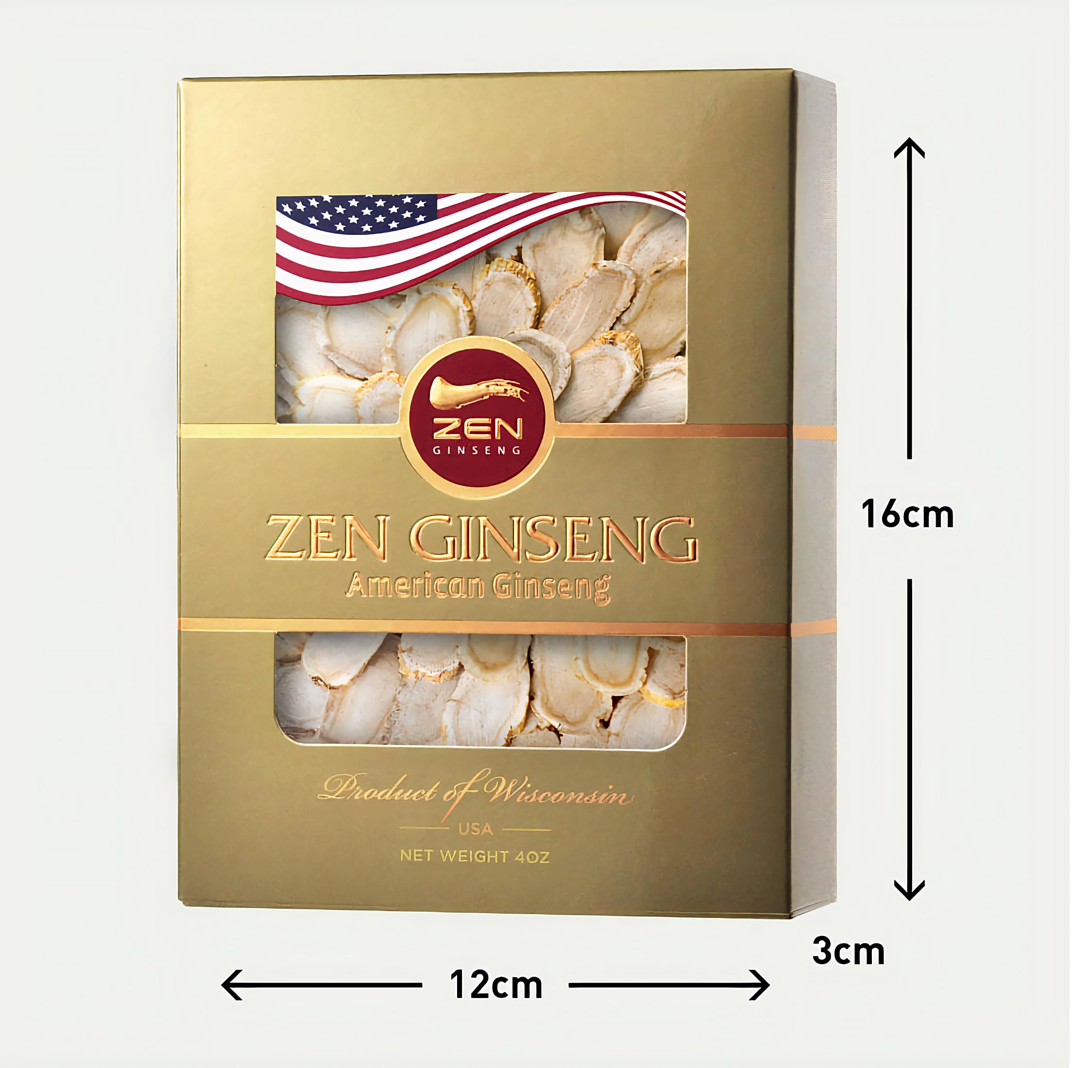 Zen Ginseng vegan, non-GMO, sugar-free label on pack.