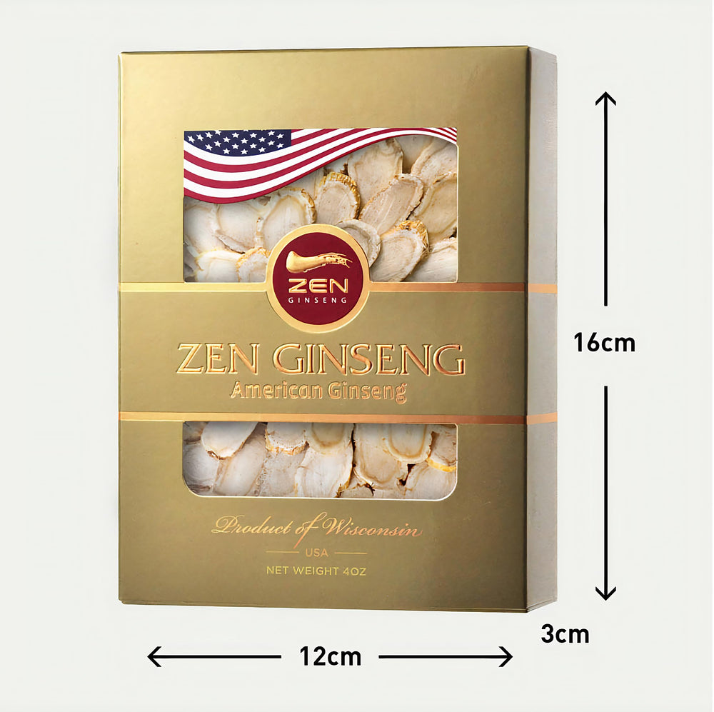 Zen Ginseng vegan, non-GMO, sugar-free label on pack.