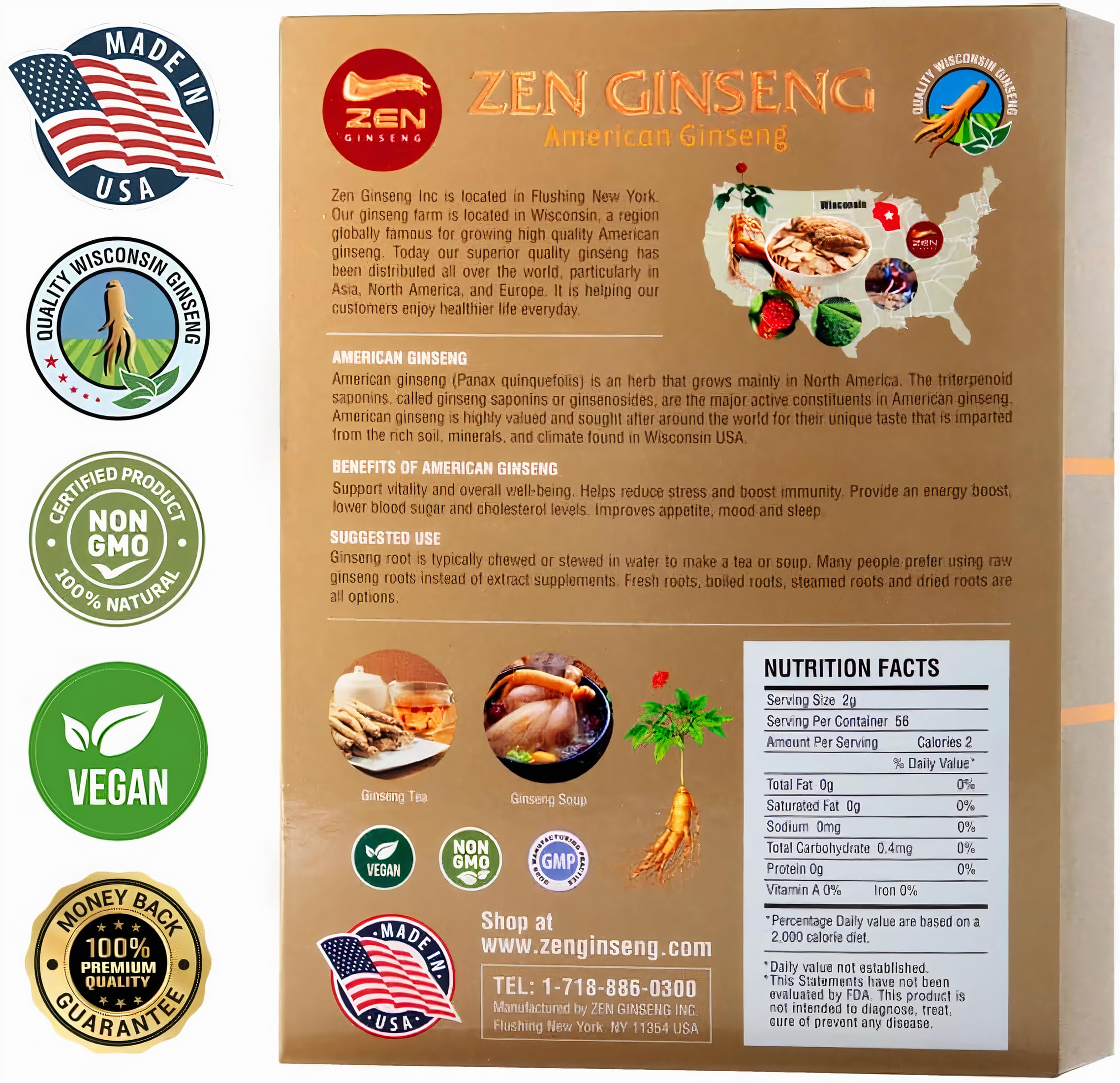 Zen Ginseng Wisconsin us-grown origin badge signals domestic heritage