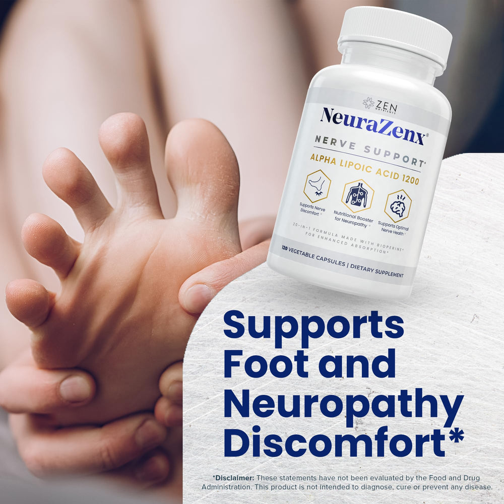 Zen Nutrients NeuraZenX benfotiamine capsules close-up for nerve wellness.