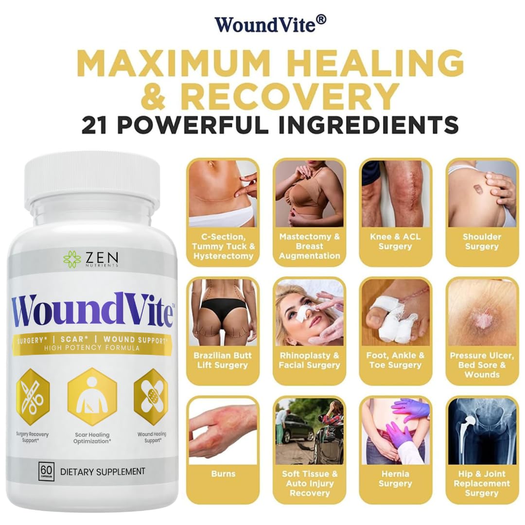 Close-up of Zen Nutrients WoundVite capsules for pre and post-surgery support