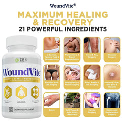 Close-up of Zen Nutrients WoundVite capsules for pre and post-surgery support