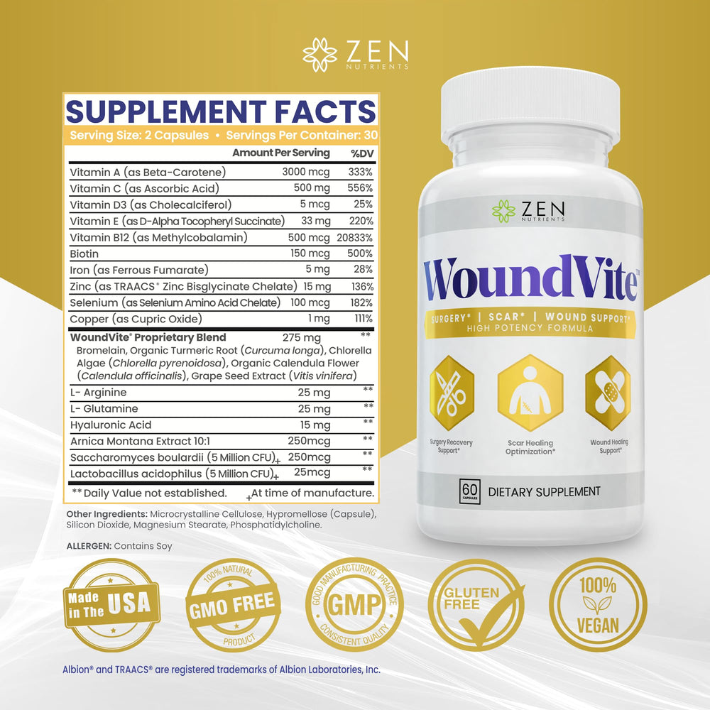 Zen Nutrients WoundVite label close-up highlighting vegan formulation