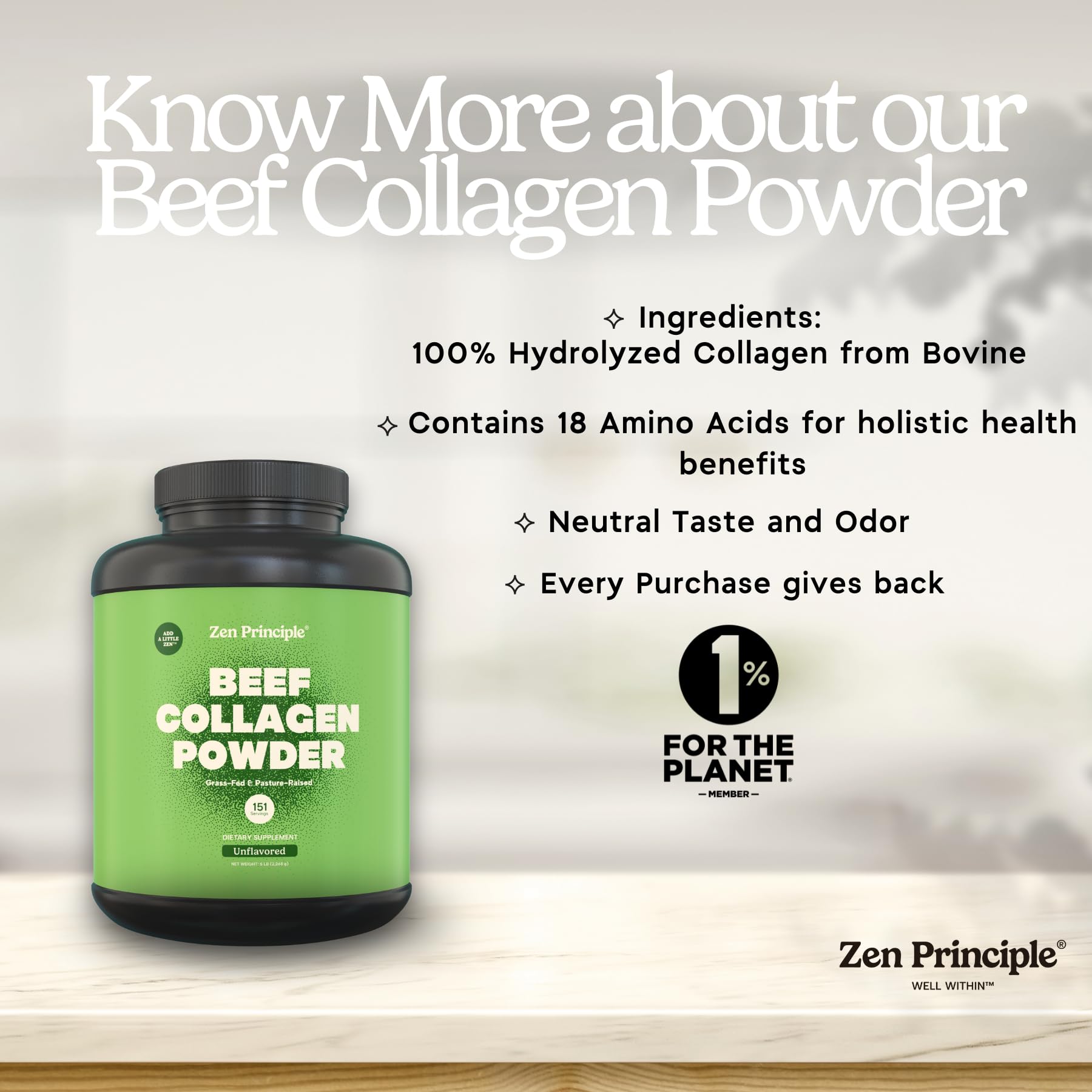 Zen Principle digestive amino acids close-up suggesting gut-support potential.