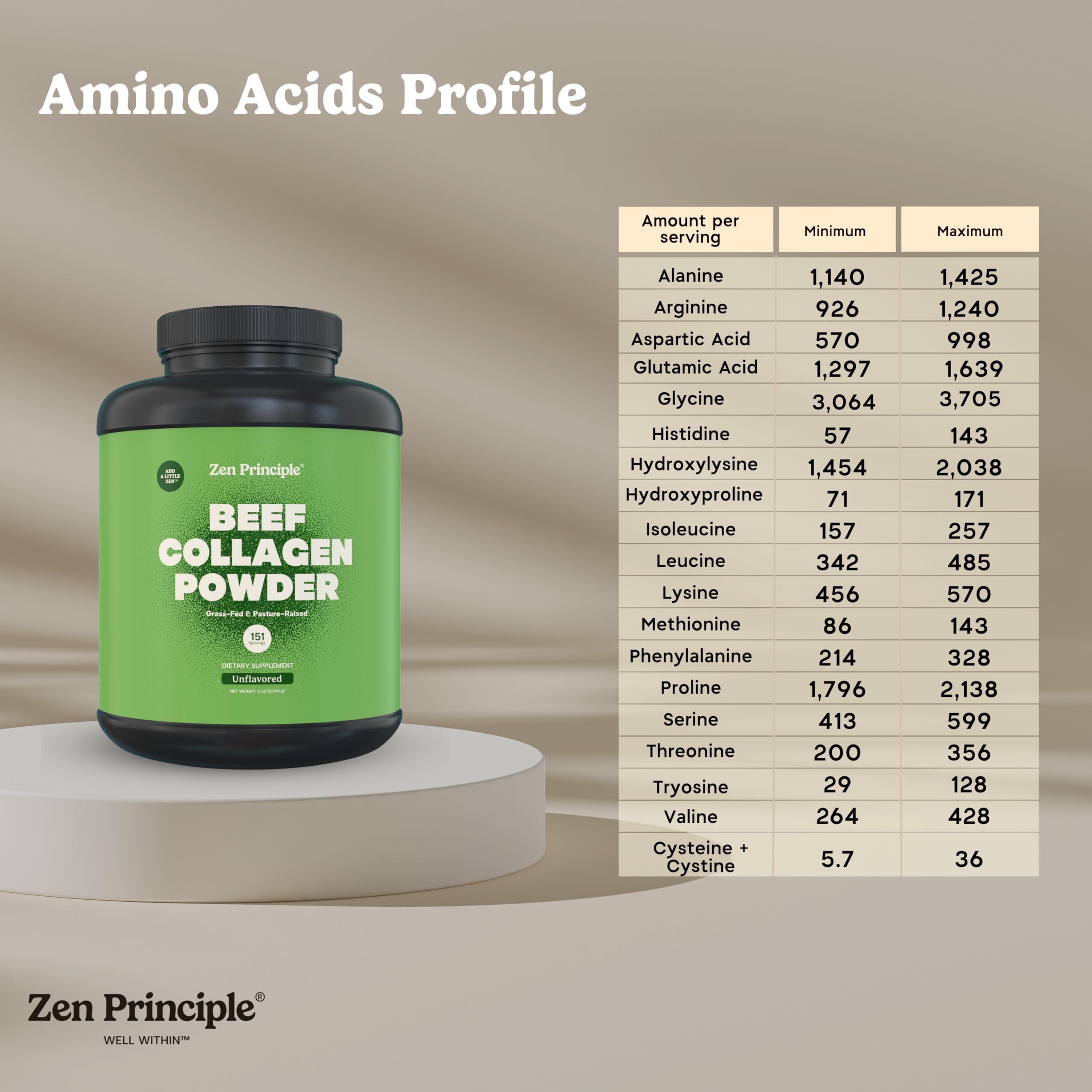 Zen Principle collagen powder with amino acids supporting digestive wellness.