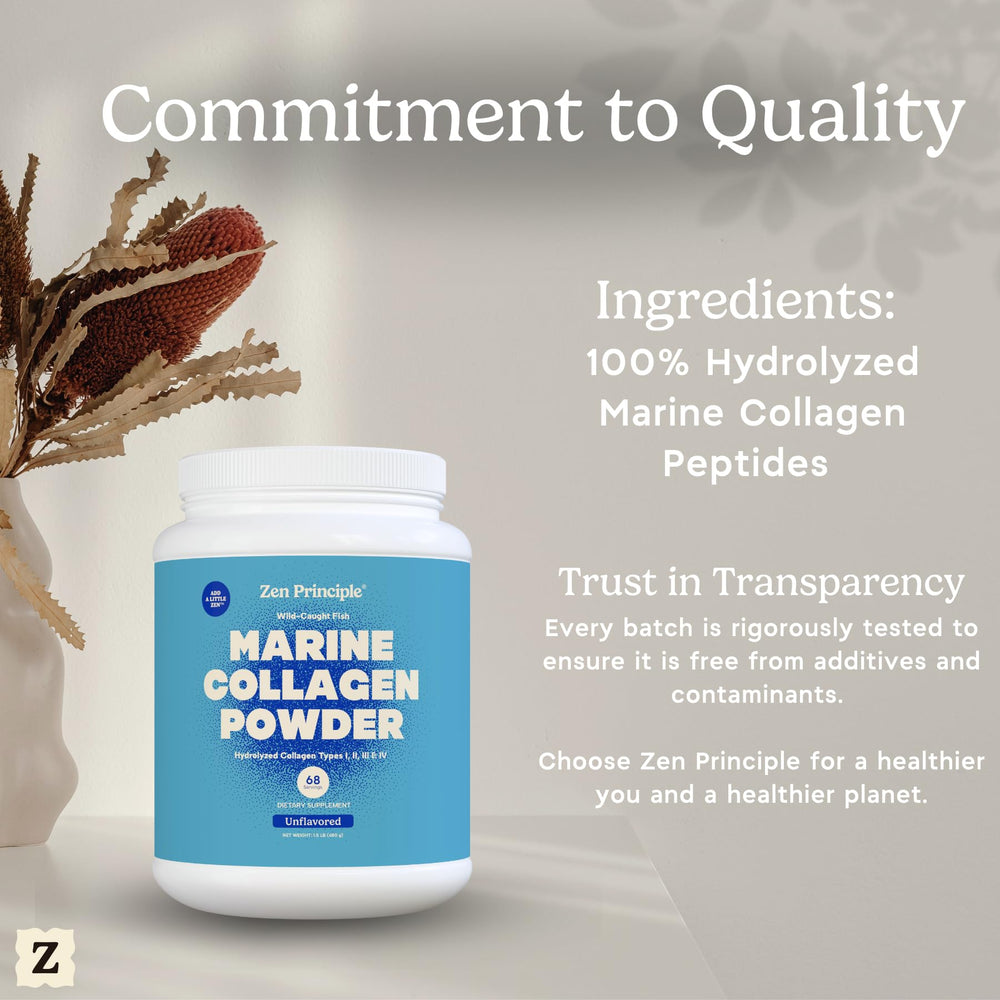 Zen Principle Hydrolyzed Type I & III label on packaging.