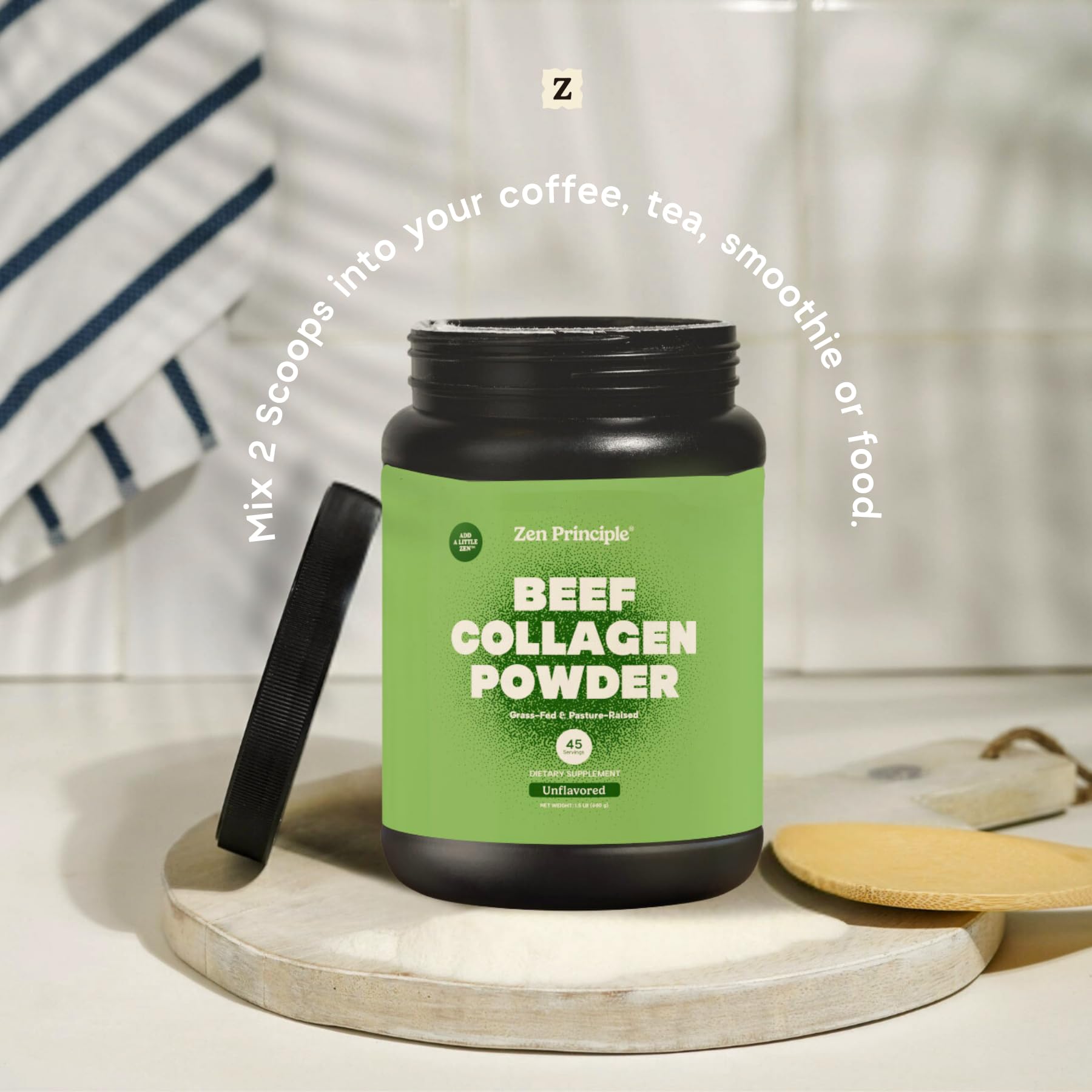 Zen Principle seal and USA GMP facility label on the product.