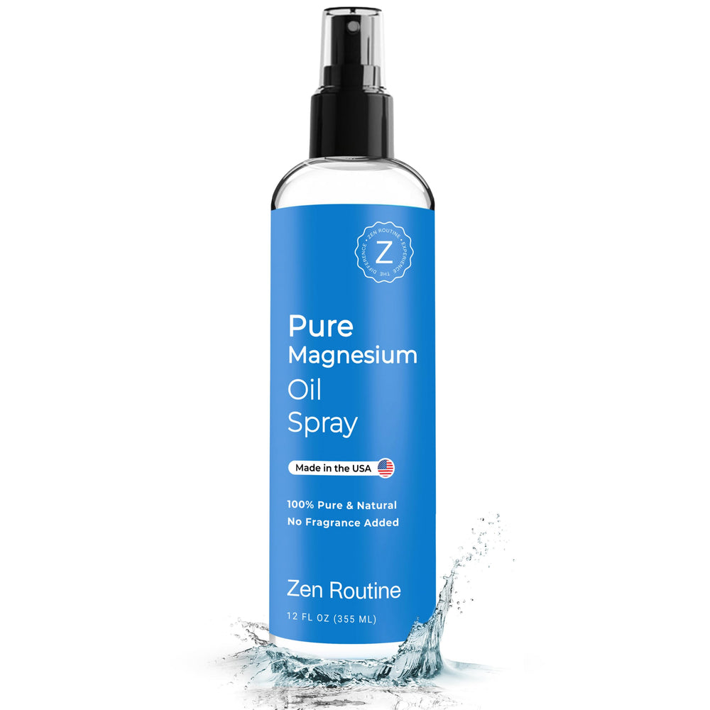 Zen Routine magnesium oil spray bottle front view for easy full-body topical relief.