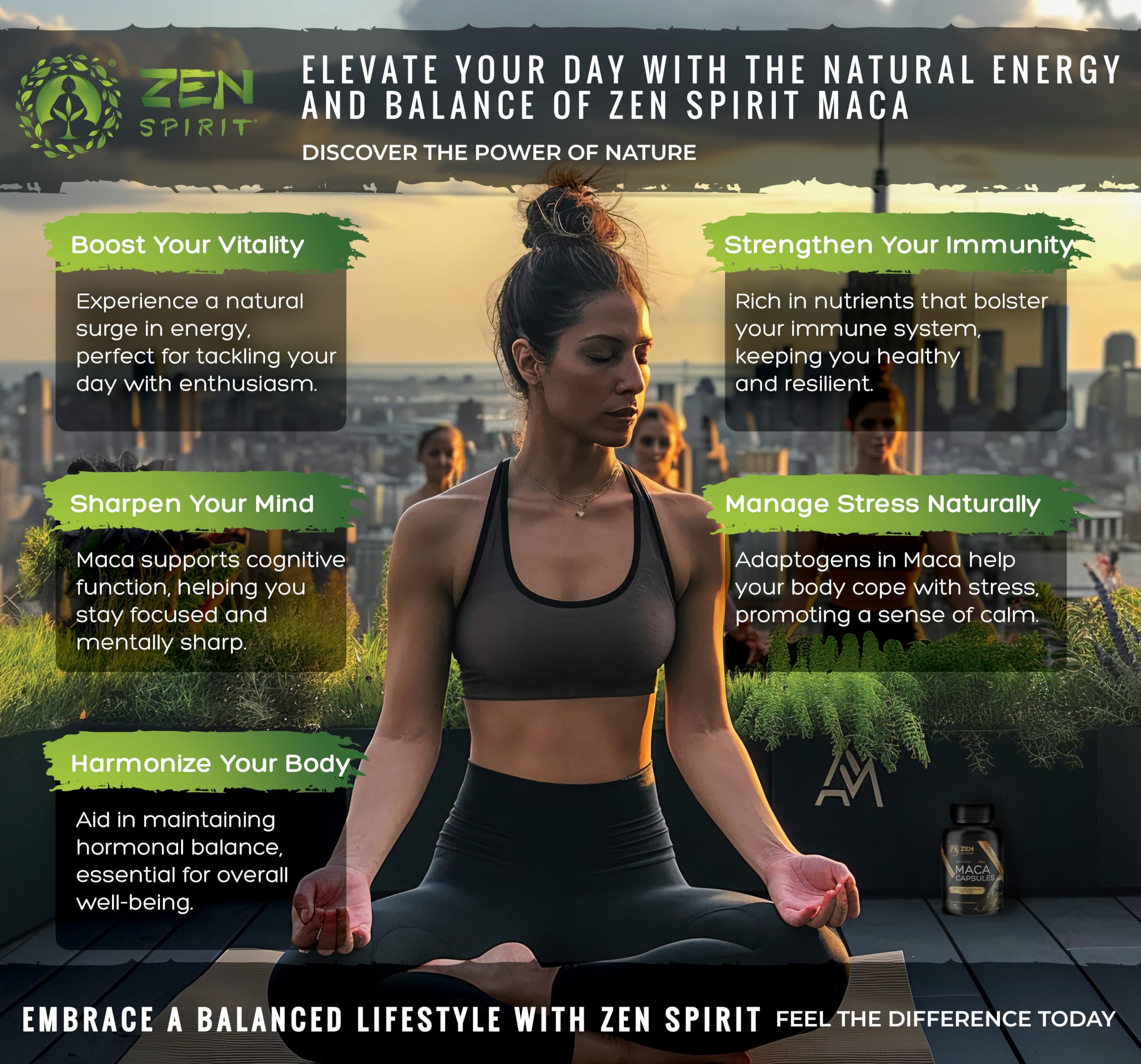 Zen Spirit Maca root powder container highlighting premium vegan certified formula