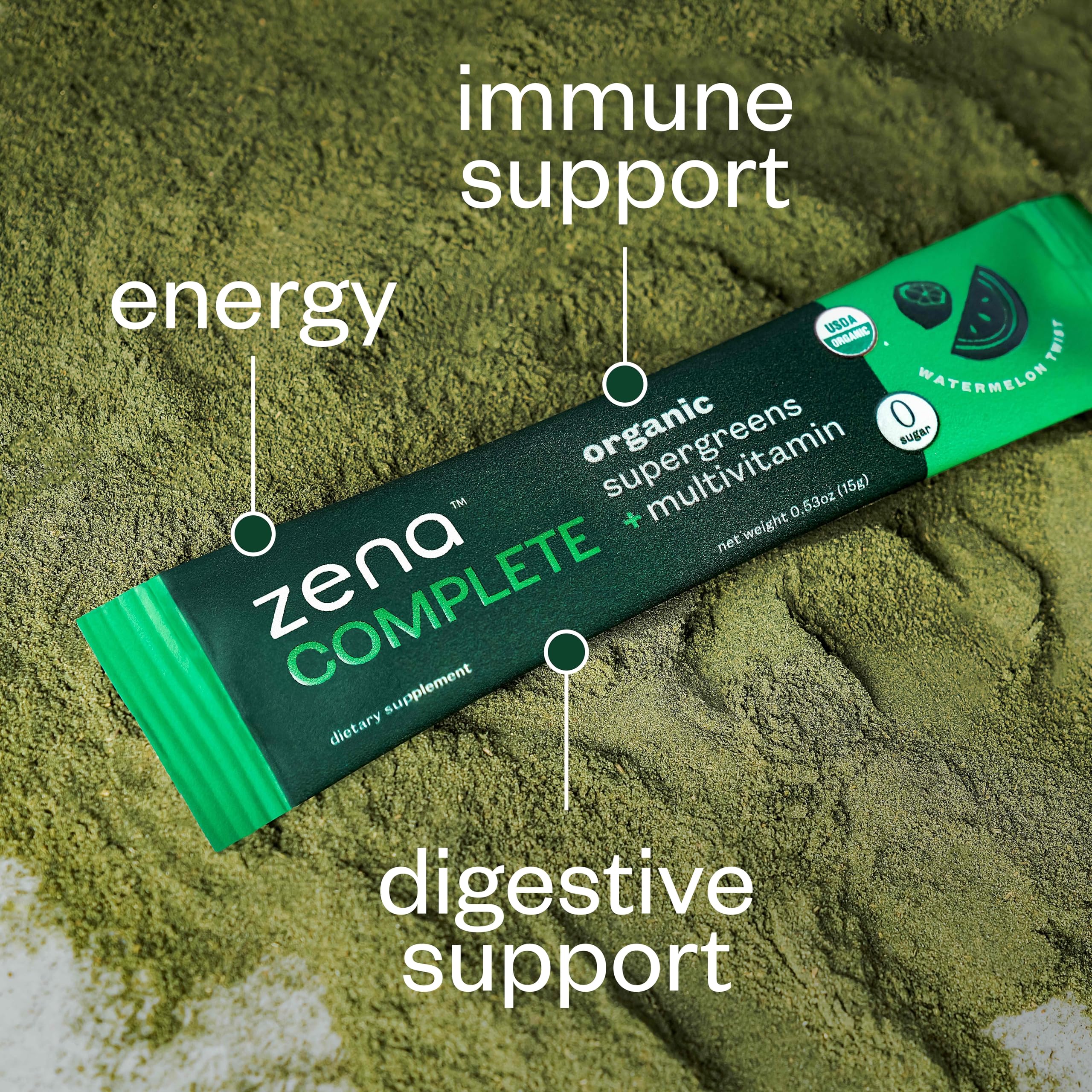 Zena Nutrition glass ready to pour with the green mix for a healthy sip.