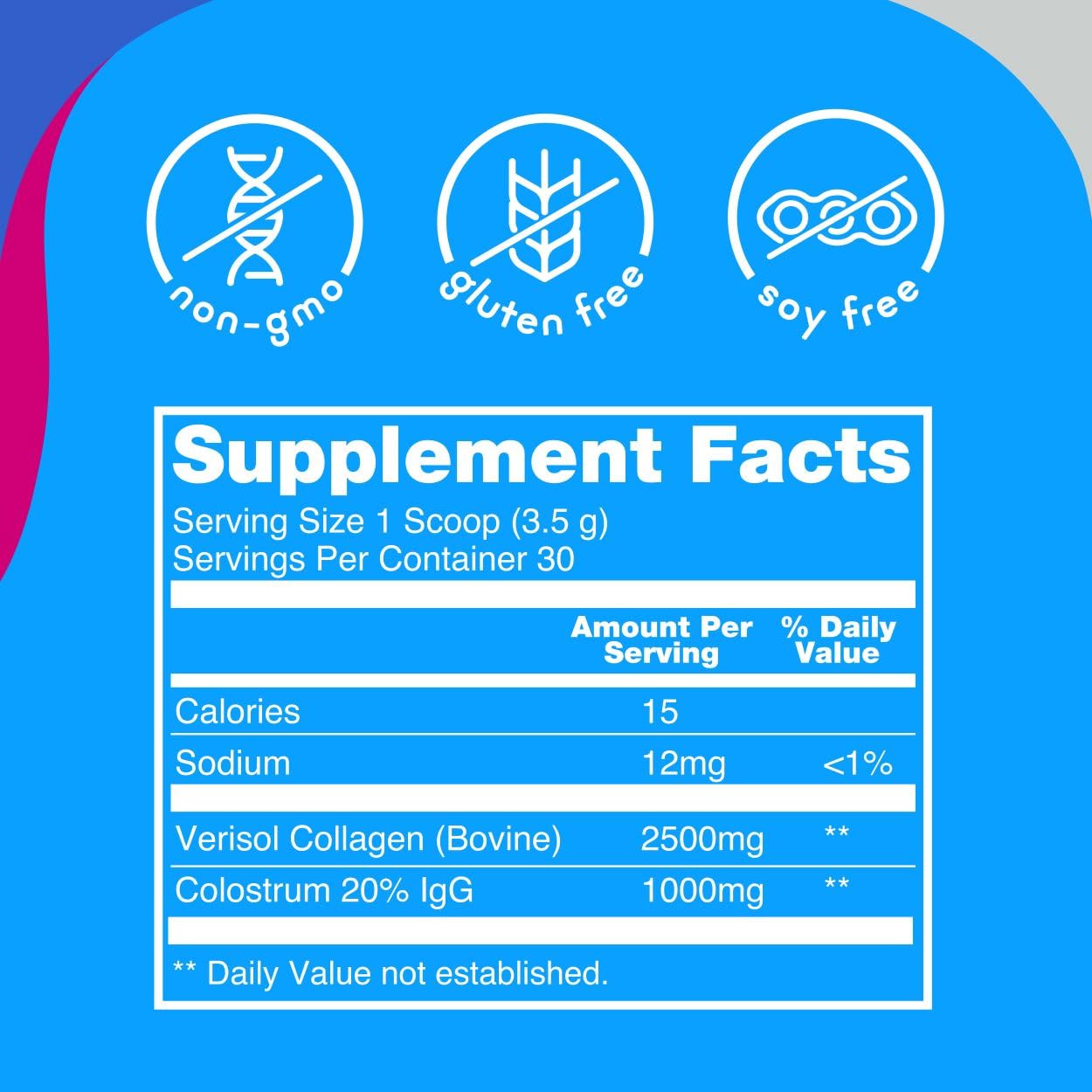 Zena Nutrition ingredients collection emphasizes ethically-sourced colostrum and collagen.