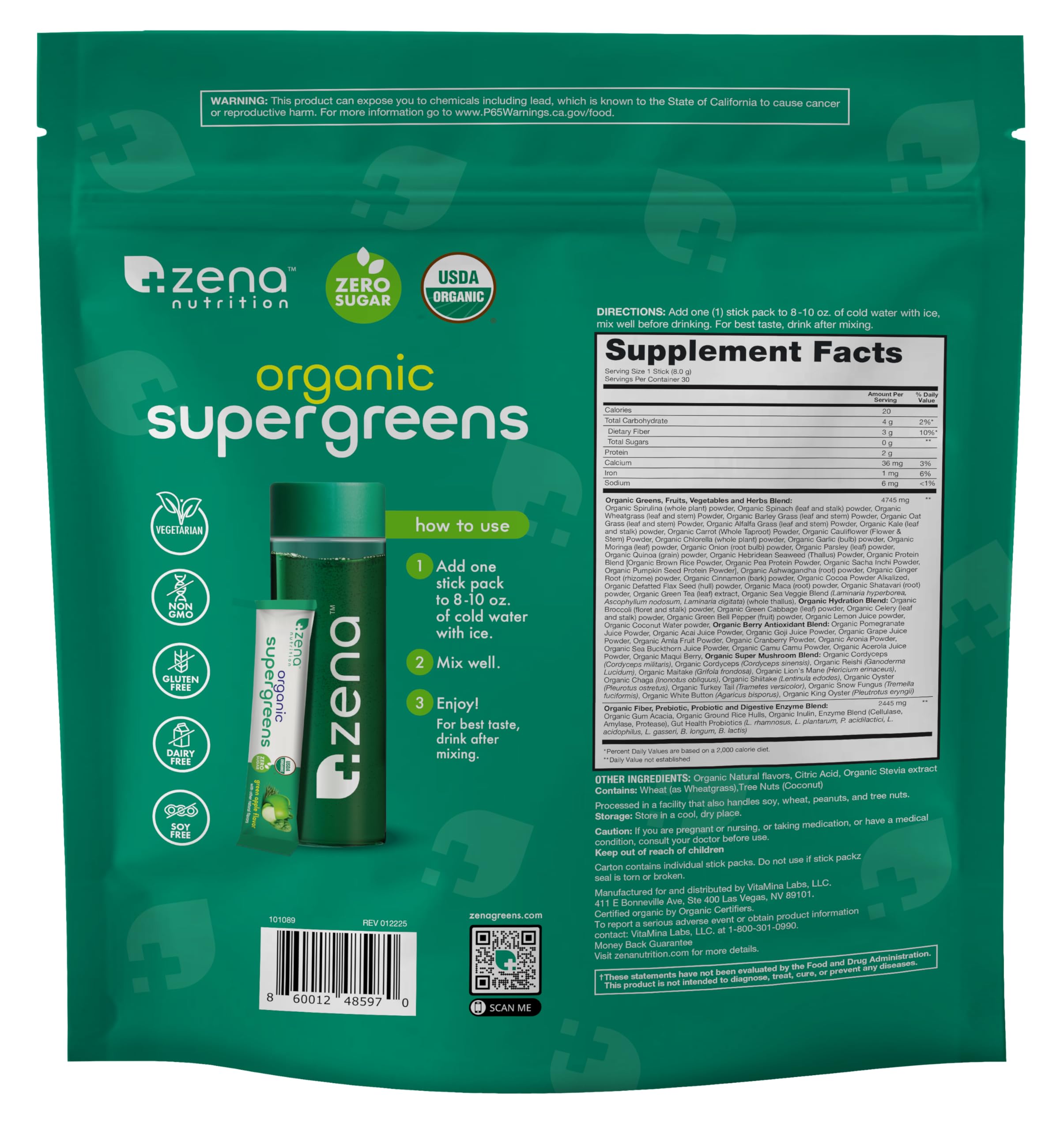 Zena Nutrition on-the-go sticks fit gym bags purses and backpacks.