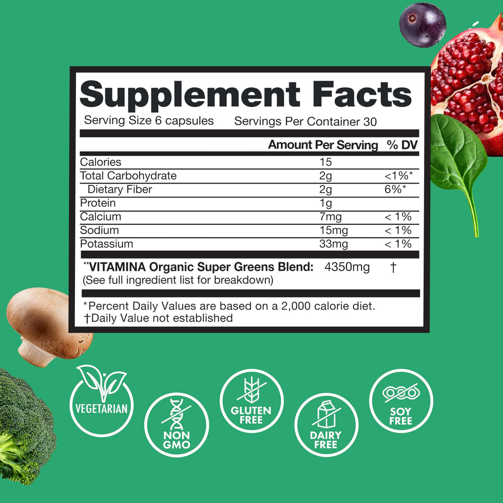 Zena Nutrition Organic Super Greens capsules in hand for on-the-go daily routine.
