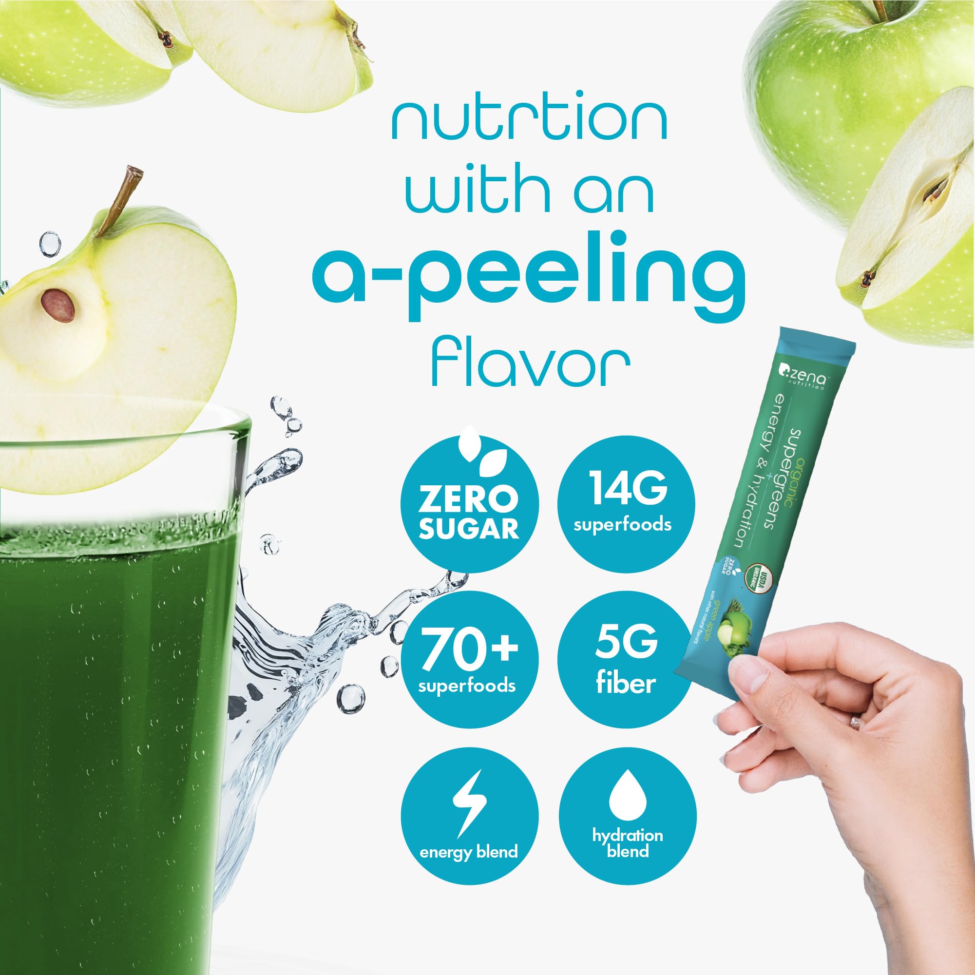 Zena Nutrition zero sugar formula with organic ingredients for wholesome support.