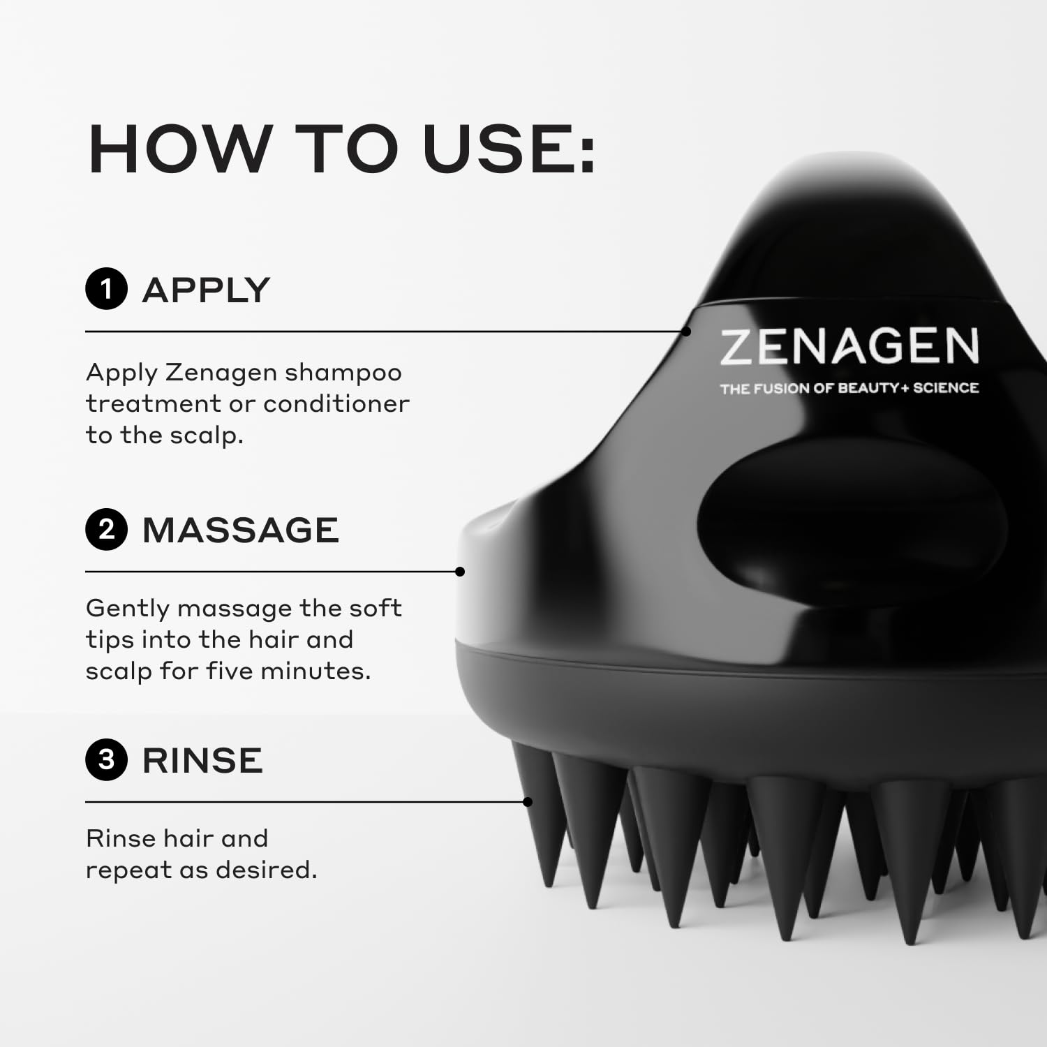 Zenagen massager boosts scalp circulation for potential improved product absorption.