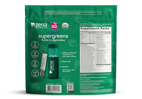 Zena Nutrition Organic Super Greens mixed berry powder dissolving in water.