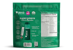 Zena Nutrition Organic Super Greens mixed berry powder dissolving in water.