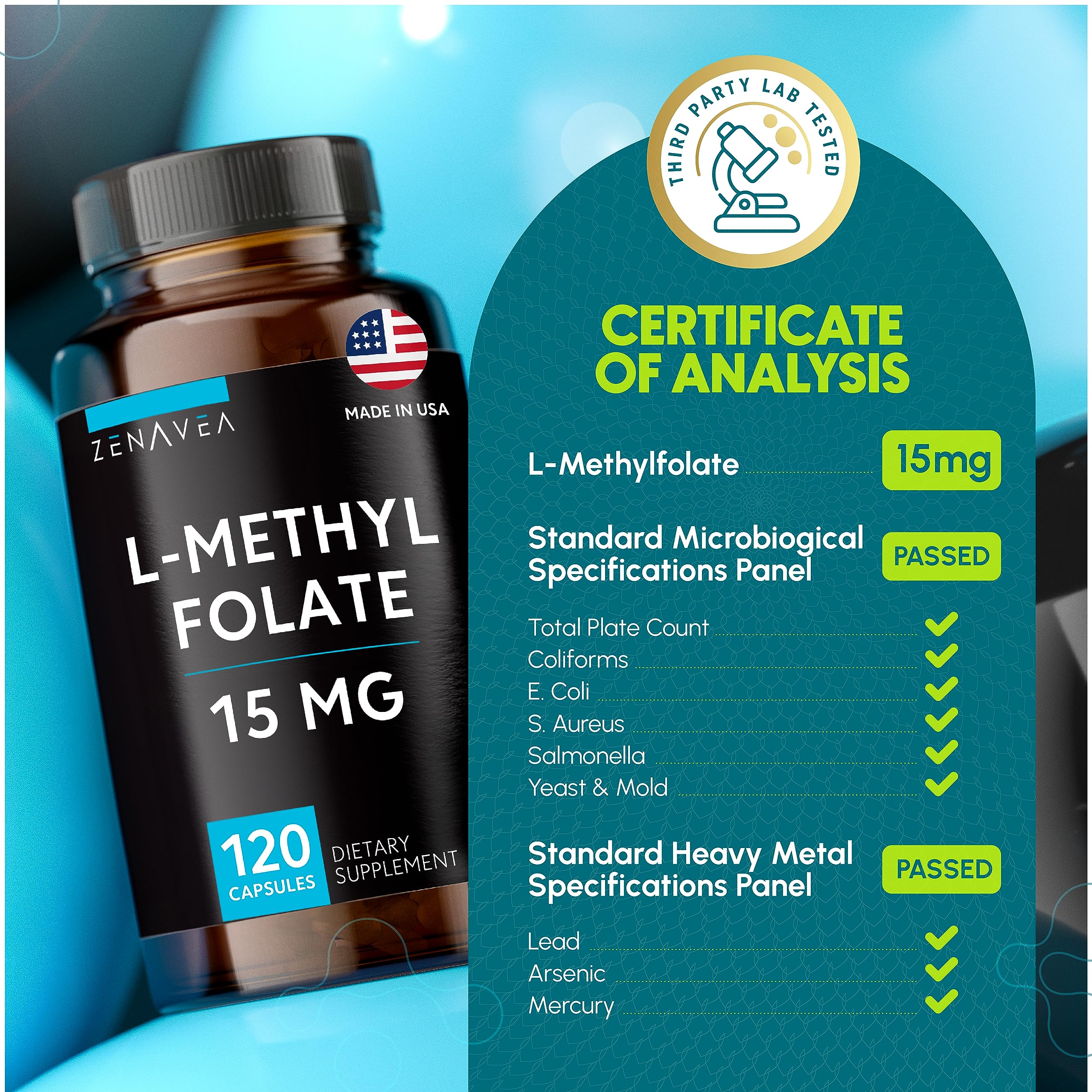 Zenavea L-Methylfolate 15mg finished package on store shelf for easy shopping