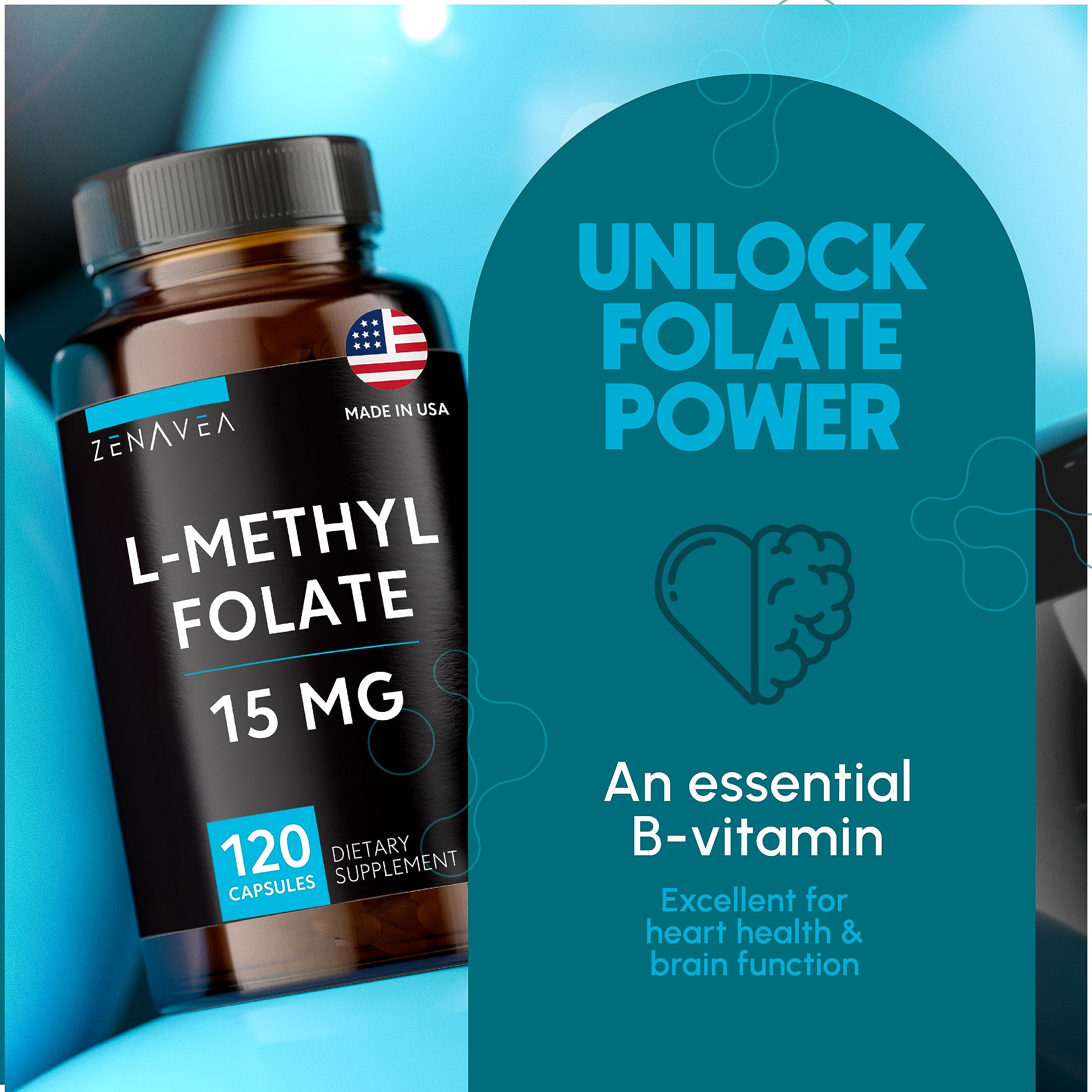 Zenavea L-Methylfolate 15mg vegan symbol on bottle