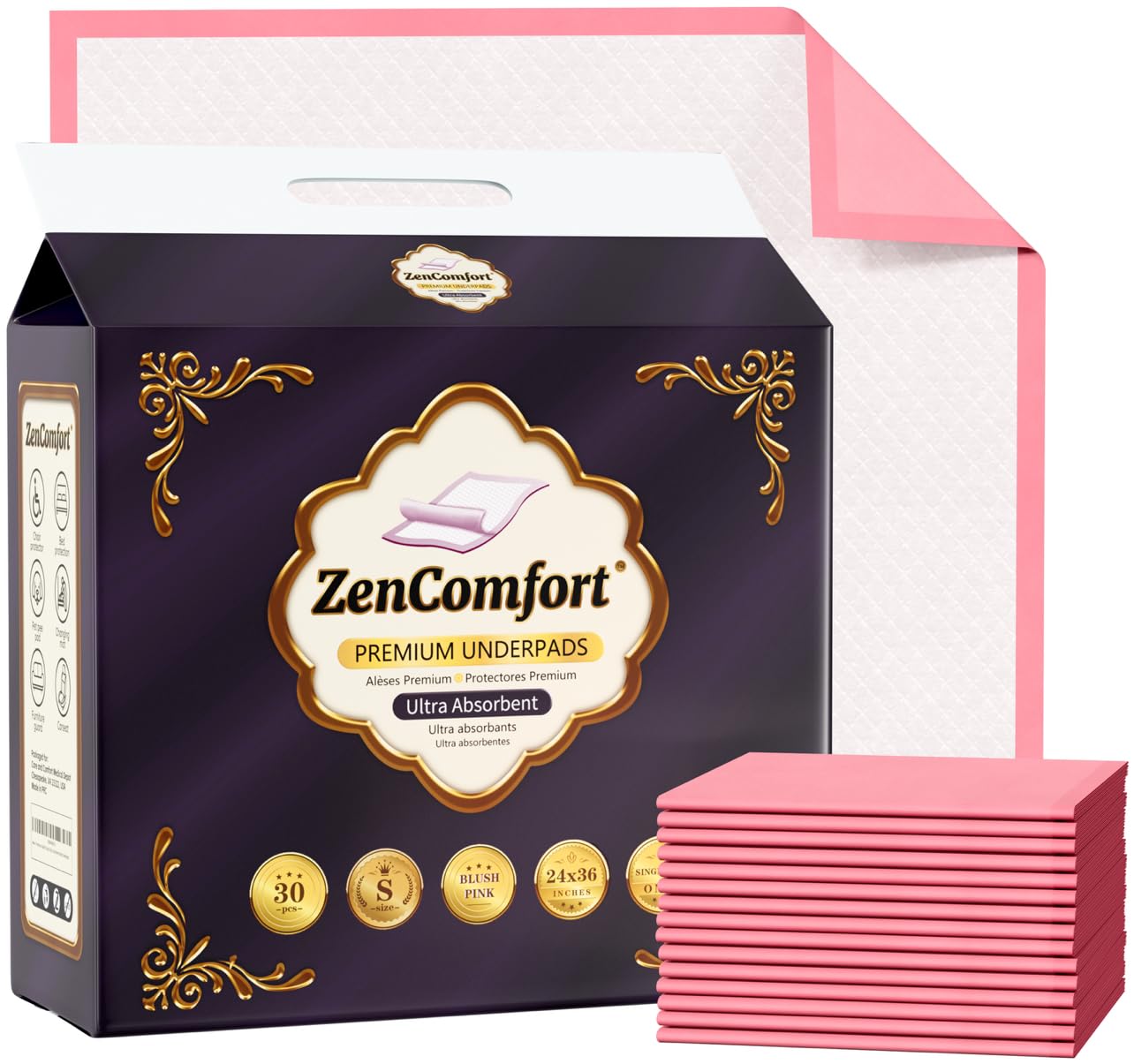 ZenComfort Thick XL 24x36 chux pad pack for bed protection and easy cleanup.
