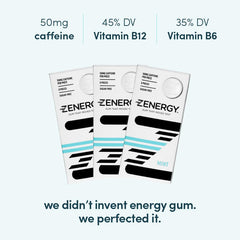 ZENERGY mint gum pieces close-up for quick refreshing focus.
