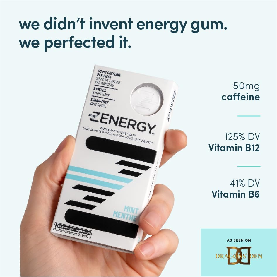 ZENERGY Mint energy gum pack closeup highlighting smooth mint flavor
