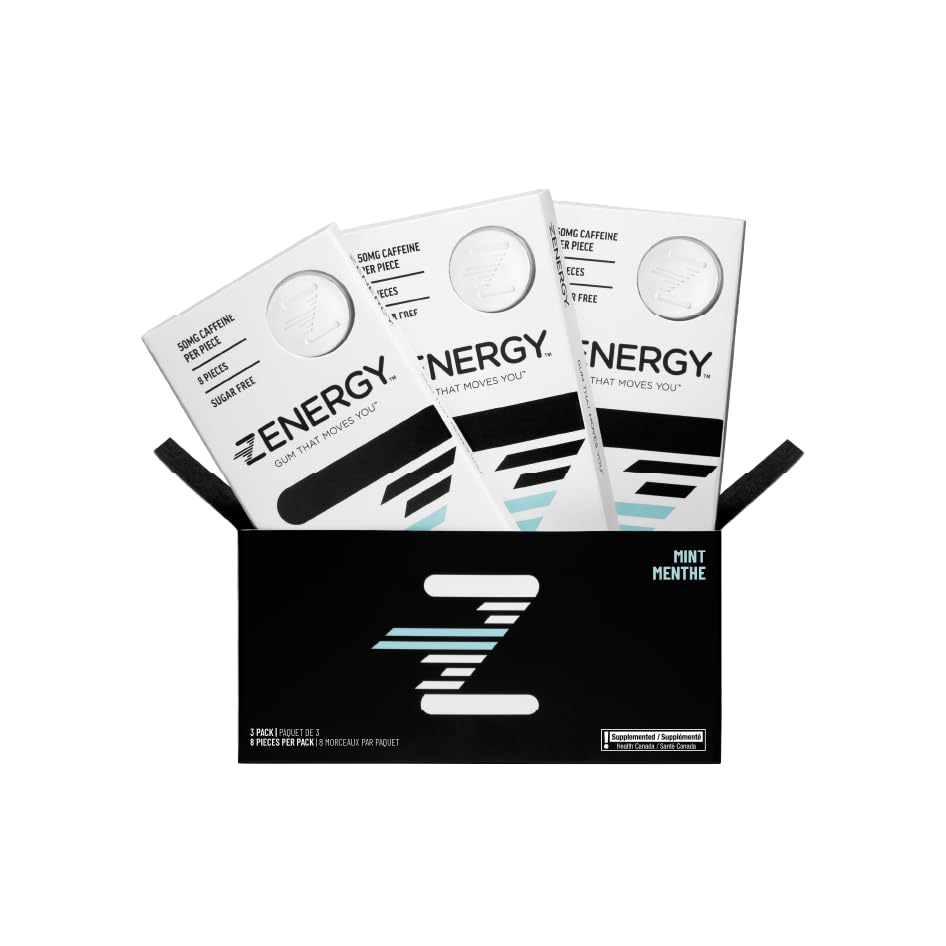 ZENERGY Mint energy gum pack showing portable design for fast energy