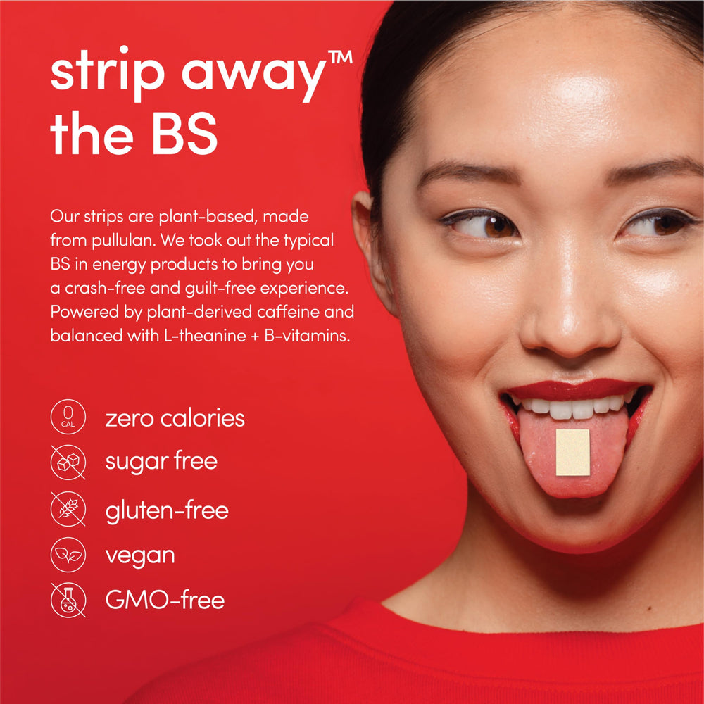 ZENERGY mint strip dissolving in mouth for rapid energy.