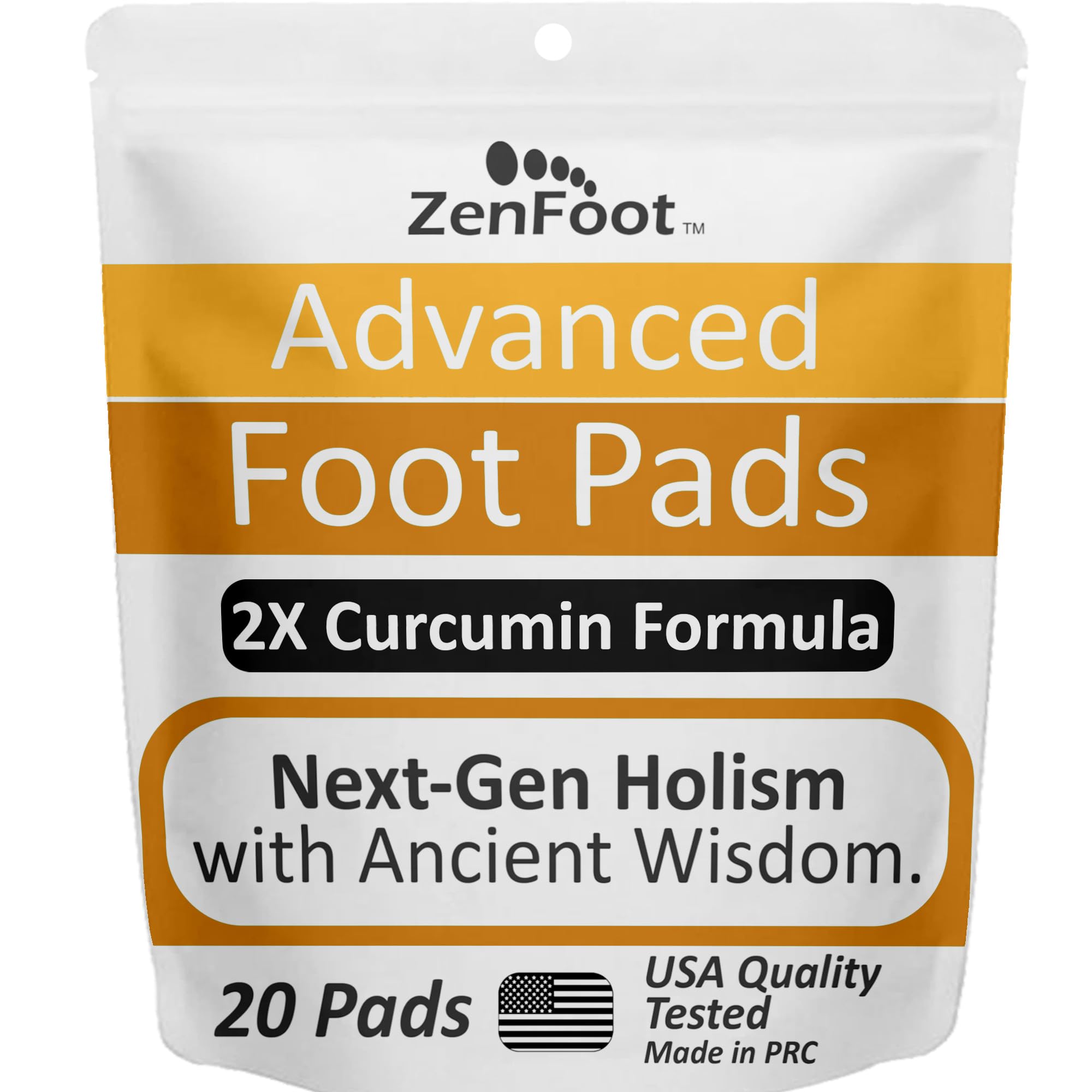 ZenFoot Advanced Curcuminoid Foot Pads packaging highlights all-natural formula for overnight wellness.