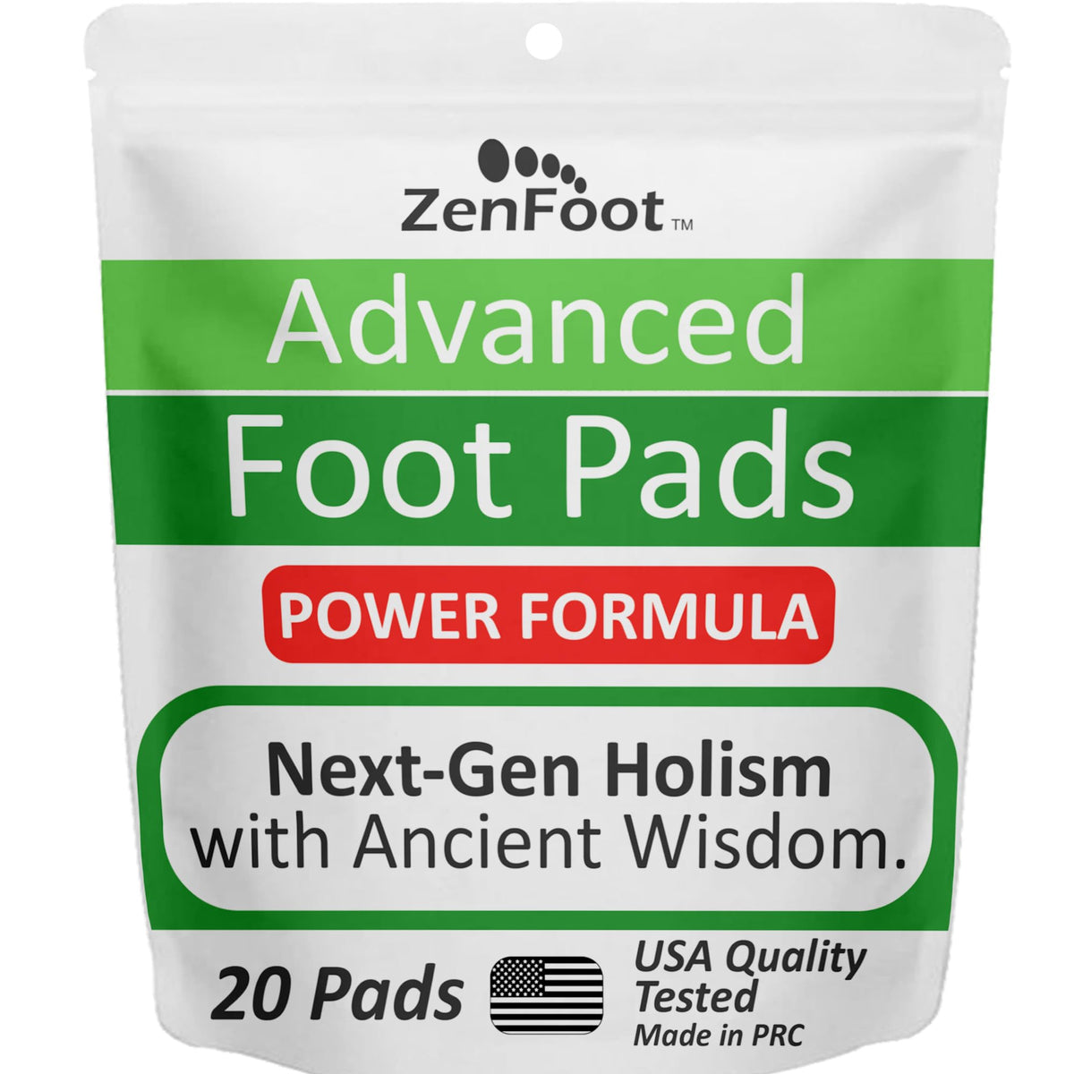 ZenFoot advanced foot pads featuring zeolite and bamboo vinegar sit on the soles for overnight vitality.