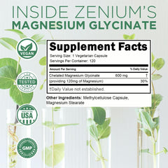 Zenium capsules closeup showcasing chelated magnesium for gentle sleep support