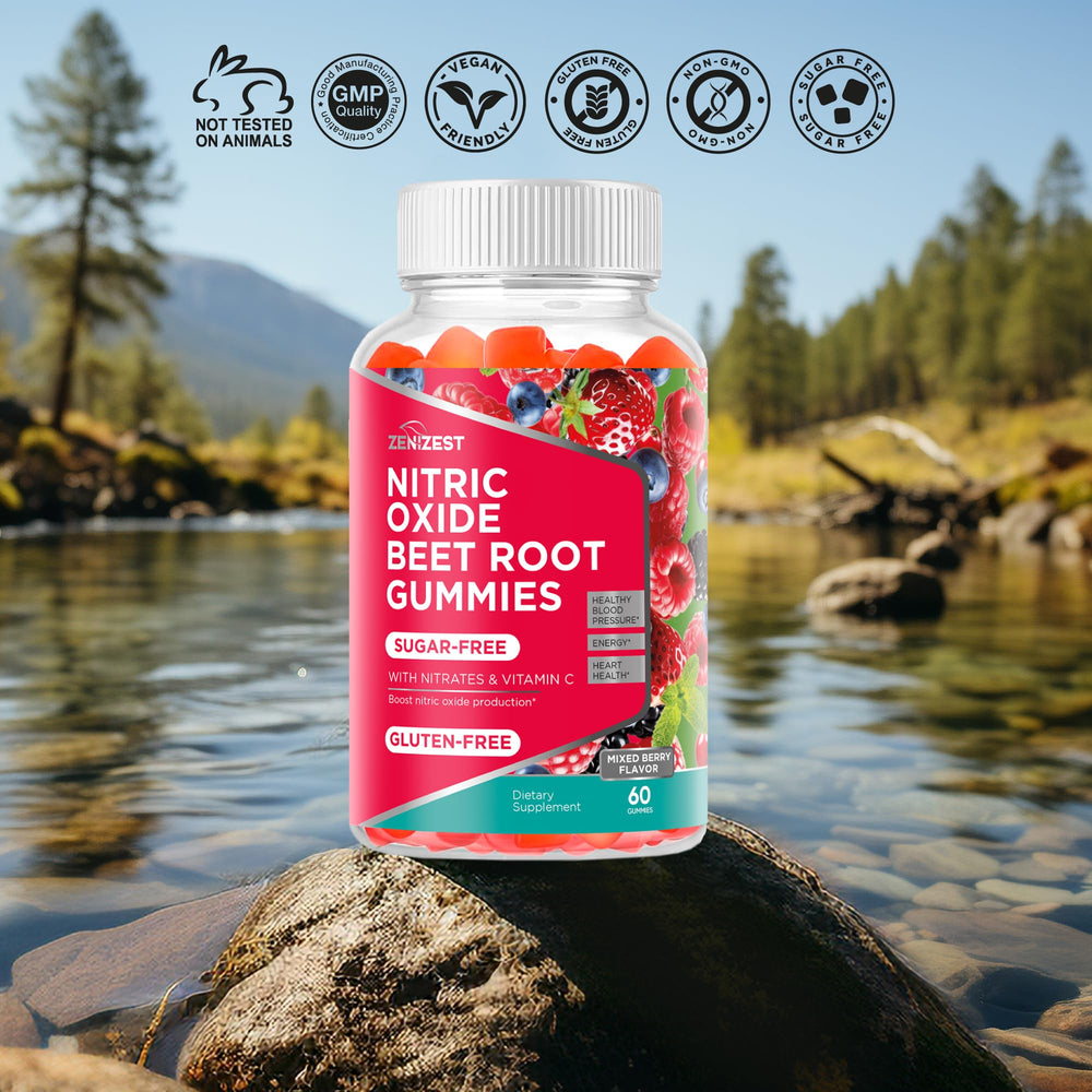 ZeniZest Beets Root Gummies ingredient list panel highlights natural extracts