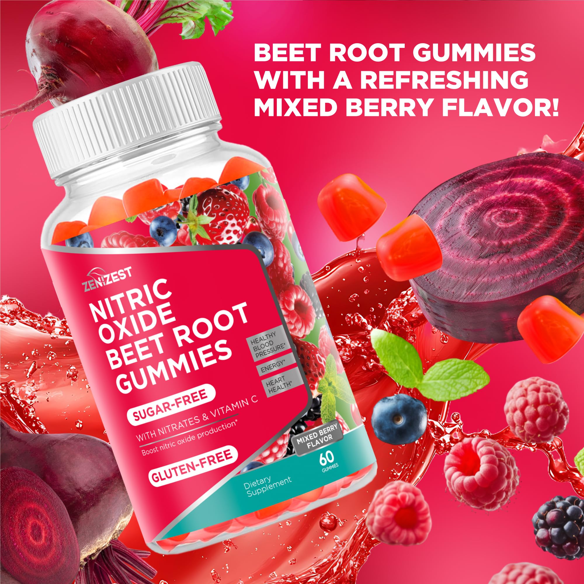 ZeniZest Beets Root Gummies packaging box with seal illustration