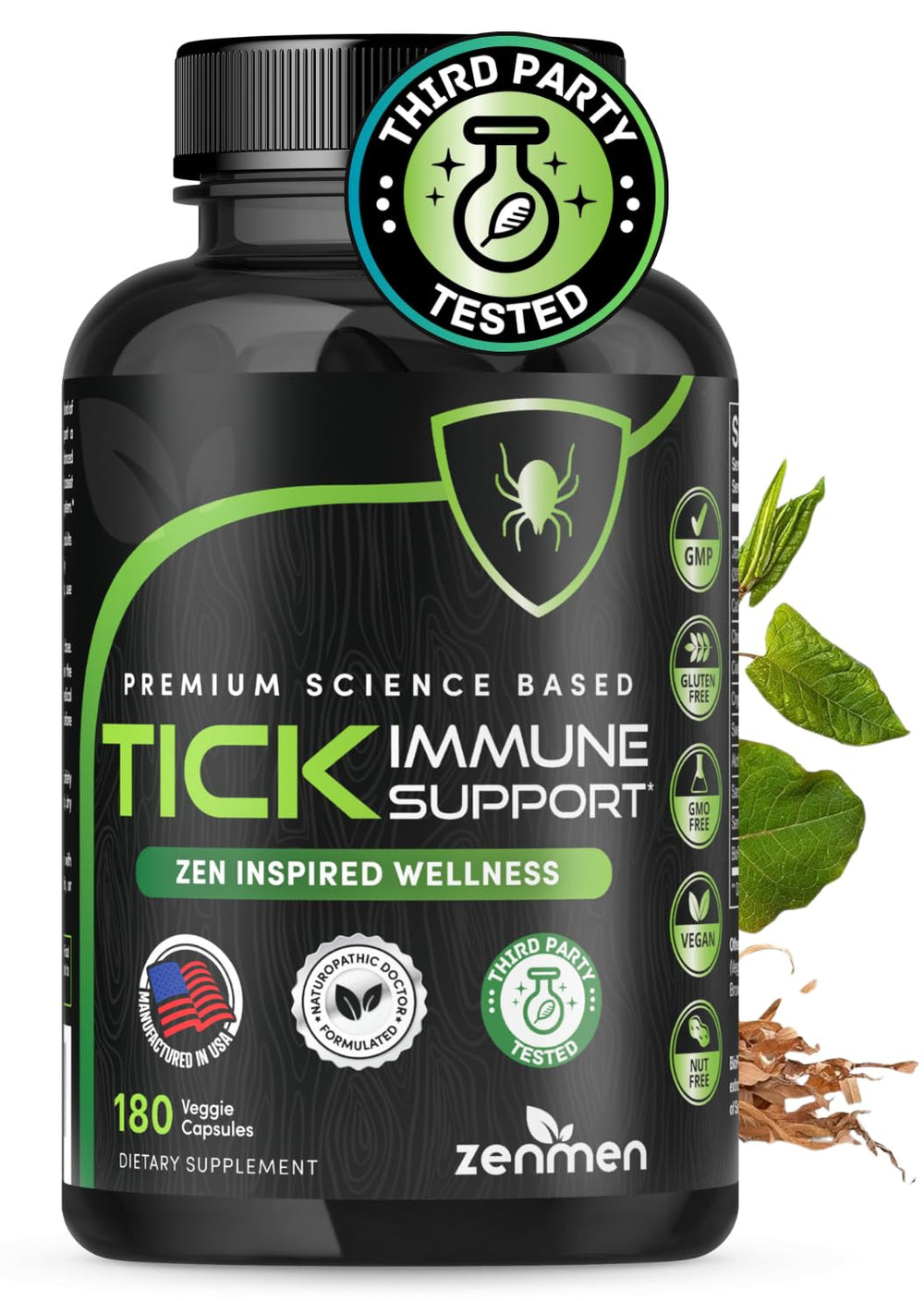 Zenmen Daily Tick Guard bottle front view for daily immune balance during outdoor activities.