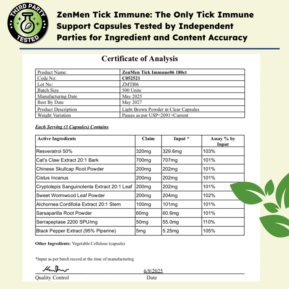 Zenmen Daily Tick Guard bottle with glass in a calm home setting.