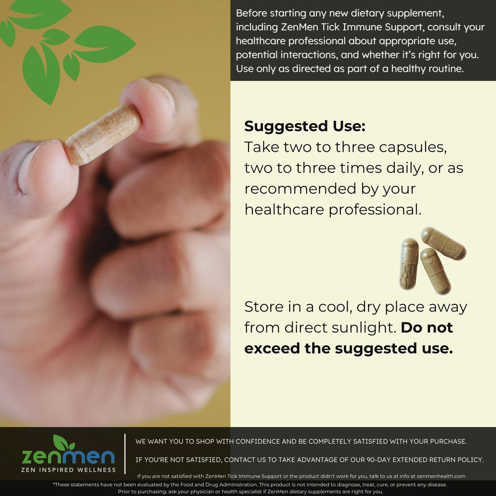 Zenmen Daily Tick Guard ingredients blend featuring knotweed and skullcap.