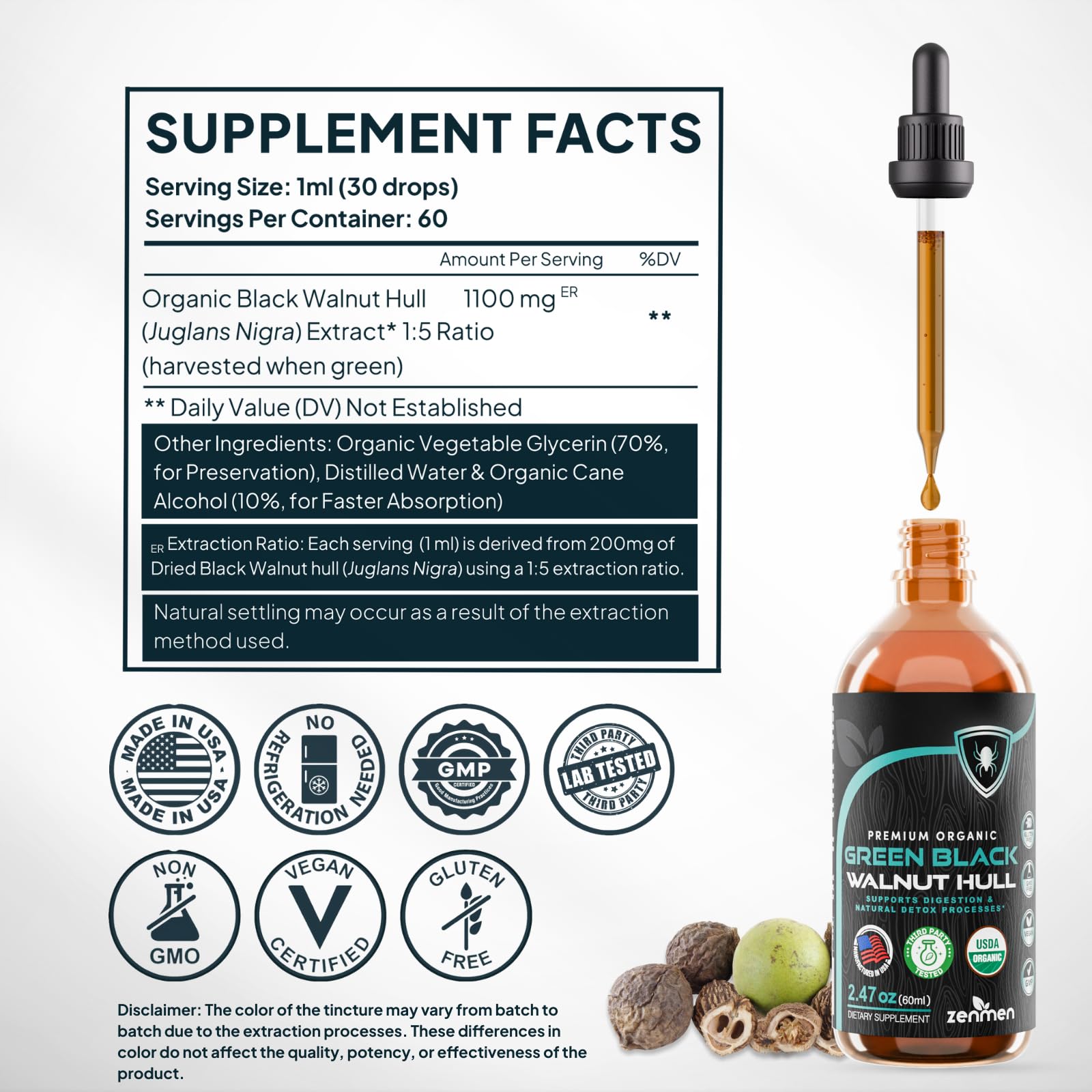 Zenmen walnut hull tincture dropper for convenient under-tongue application