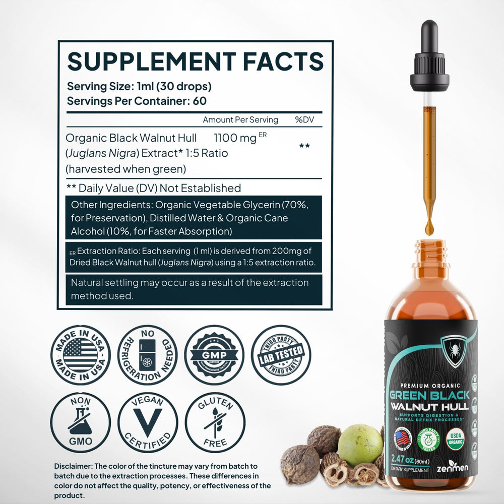 Zenmen walnut hull tincture dropper for convenient under-tongue application