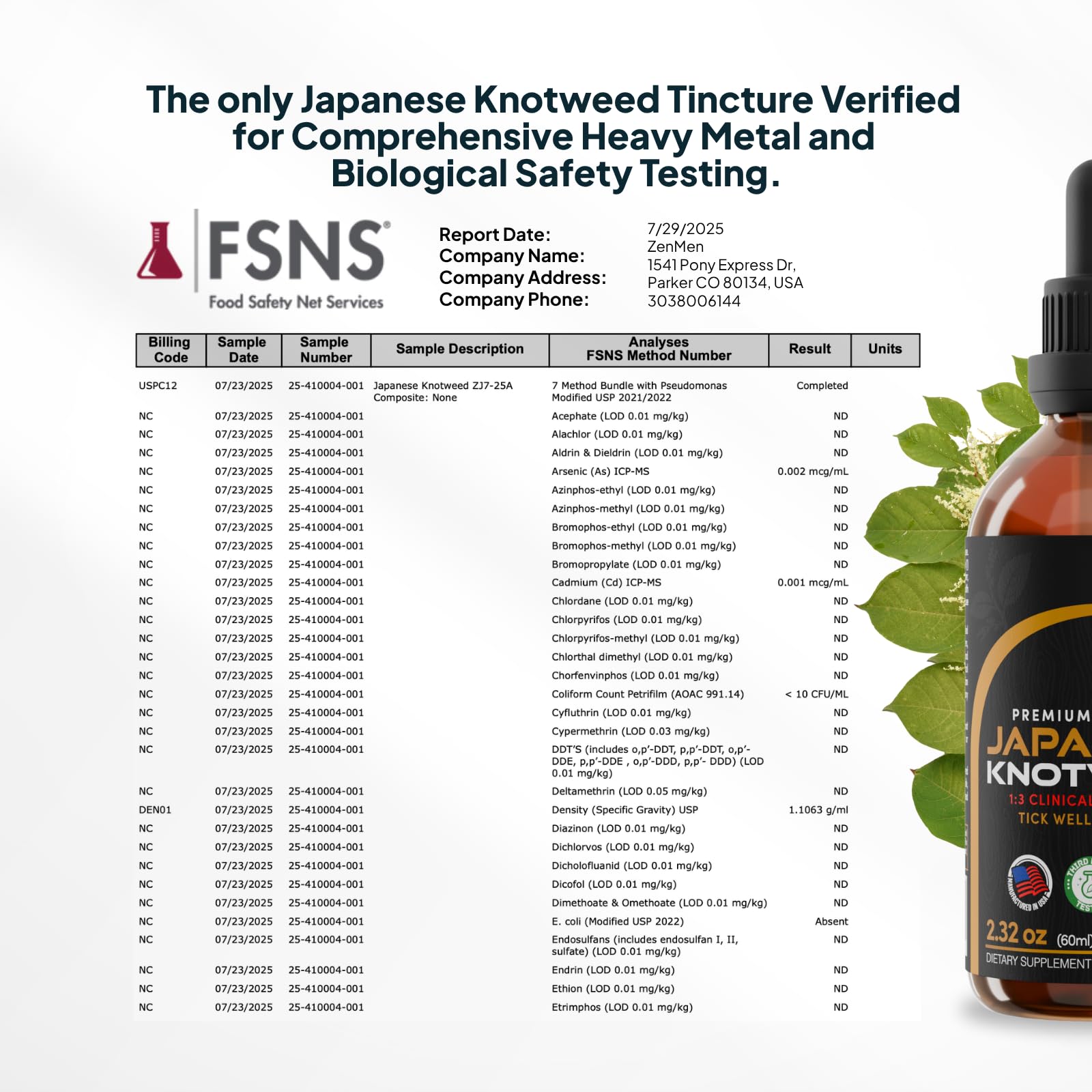 Made in USA packaging for Zenmen knotweed tincture ready for daily use
