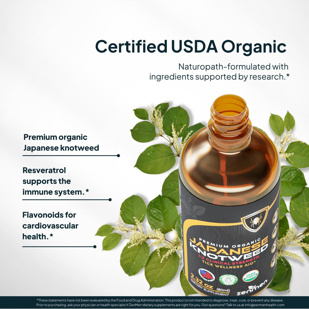 Tick wellness concept art beside Zenmen bottle suggesting support potential