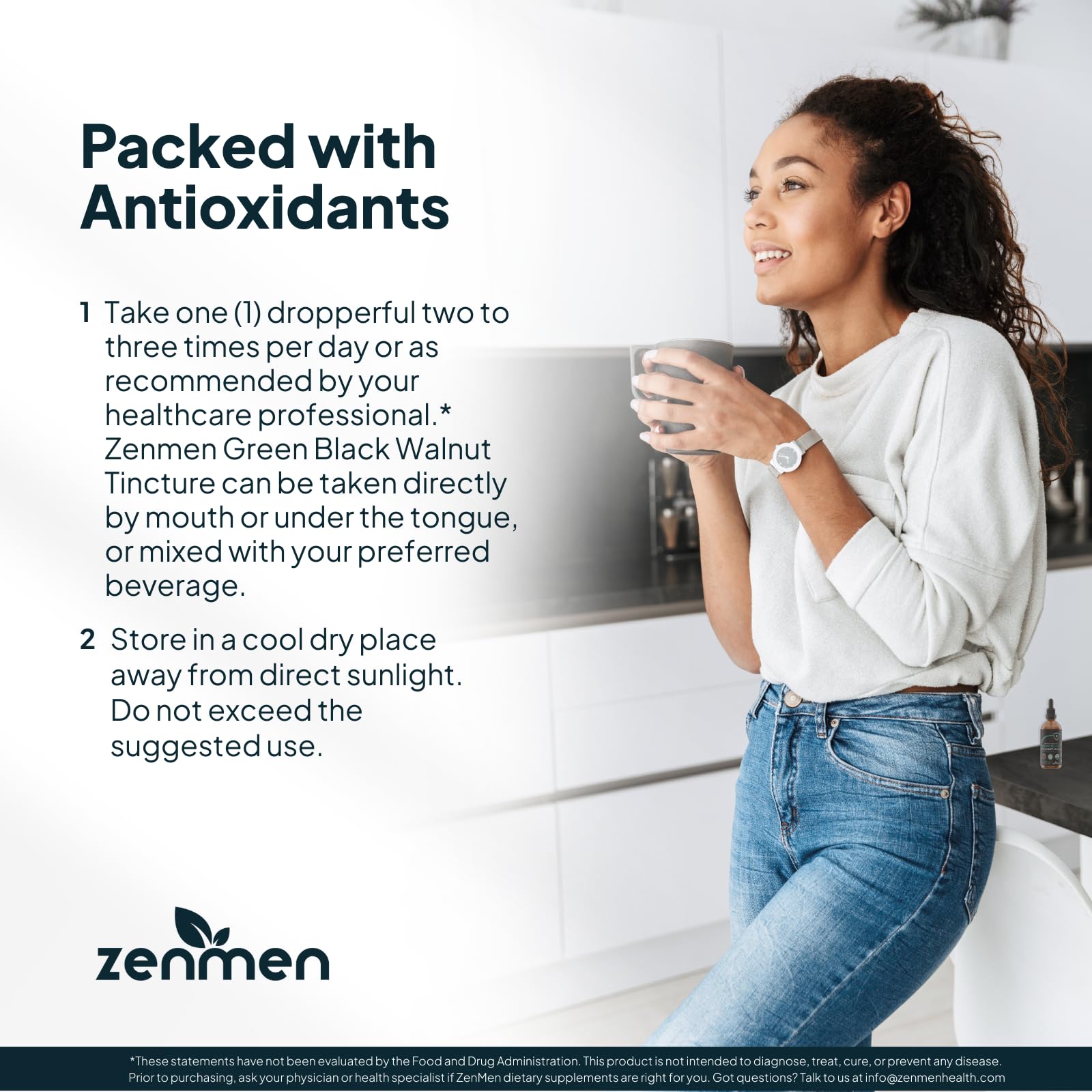 Zenmen tincture bottle label shows USDA organic and non-GMO certifications