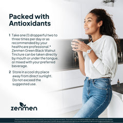 Zenmen tincture bottle label shows USDA organic and non-GMO certifications