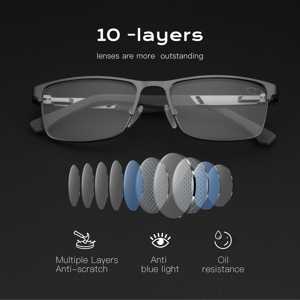ZENOTTIC deep gray square-frame reading glasses for casual daily wear.