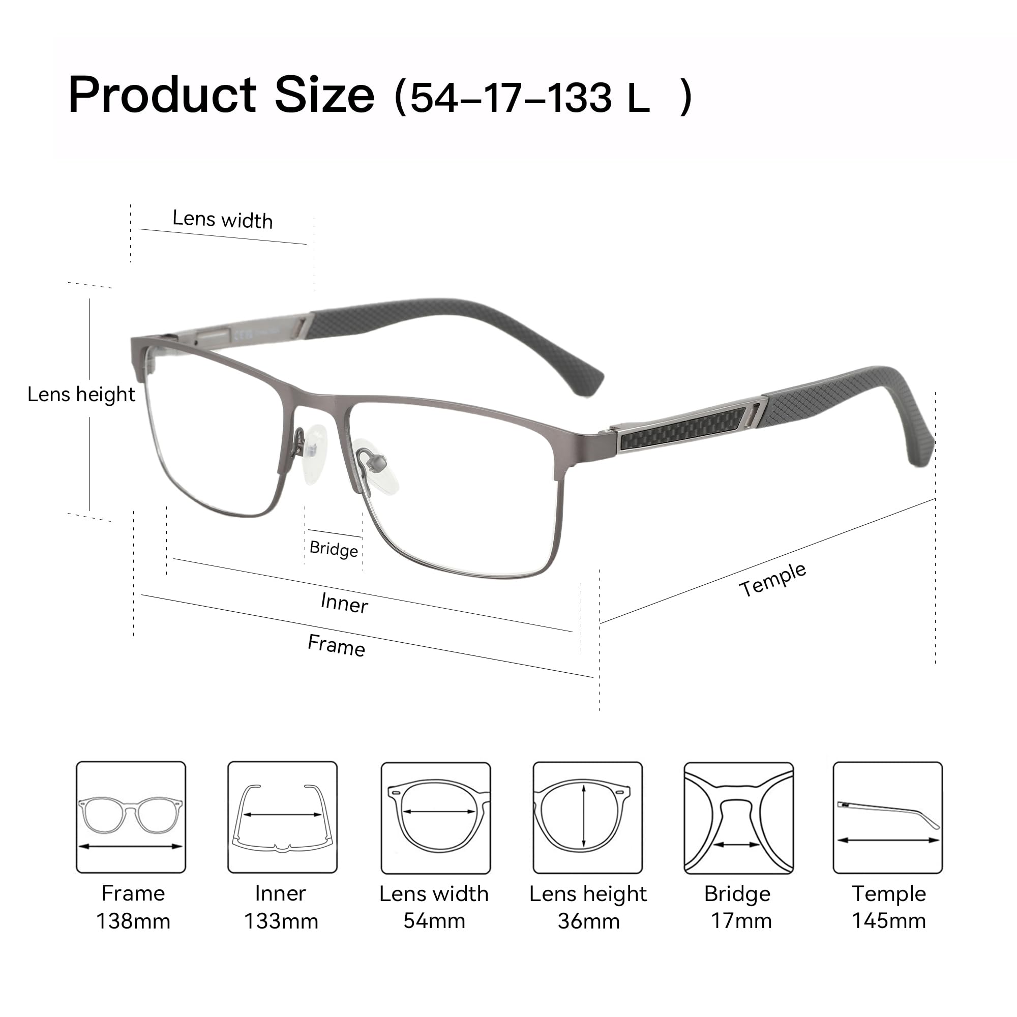 ZENOTTIC matte black and gray frames suitable for work and casual wear